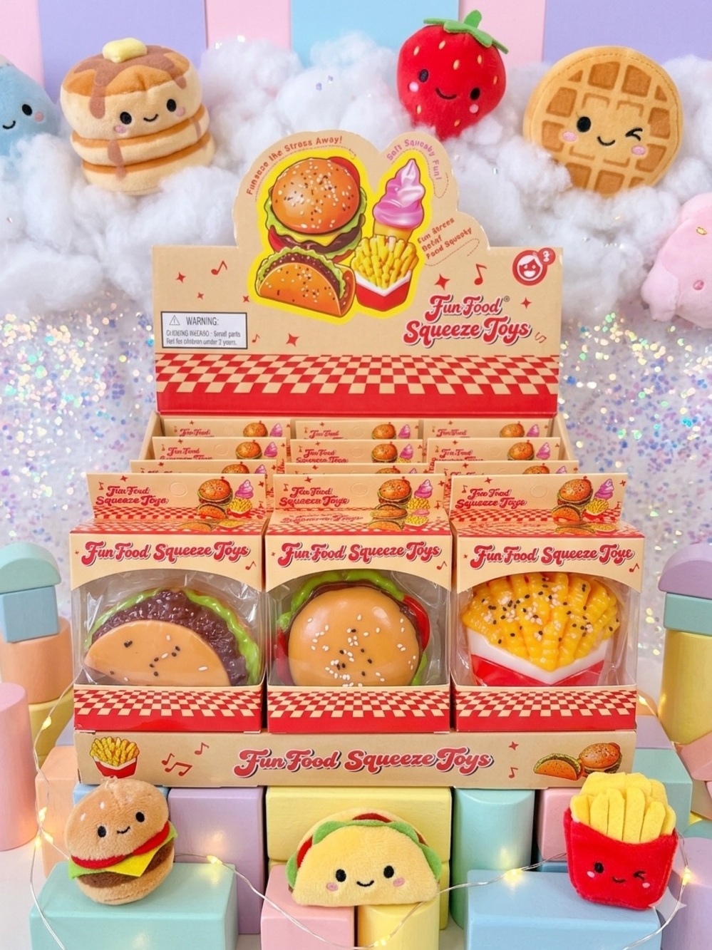 Squeeze Toys - Assorted Yellow Burger, Taco & Fries Plush